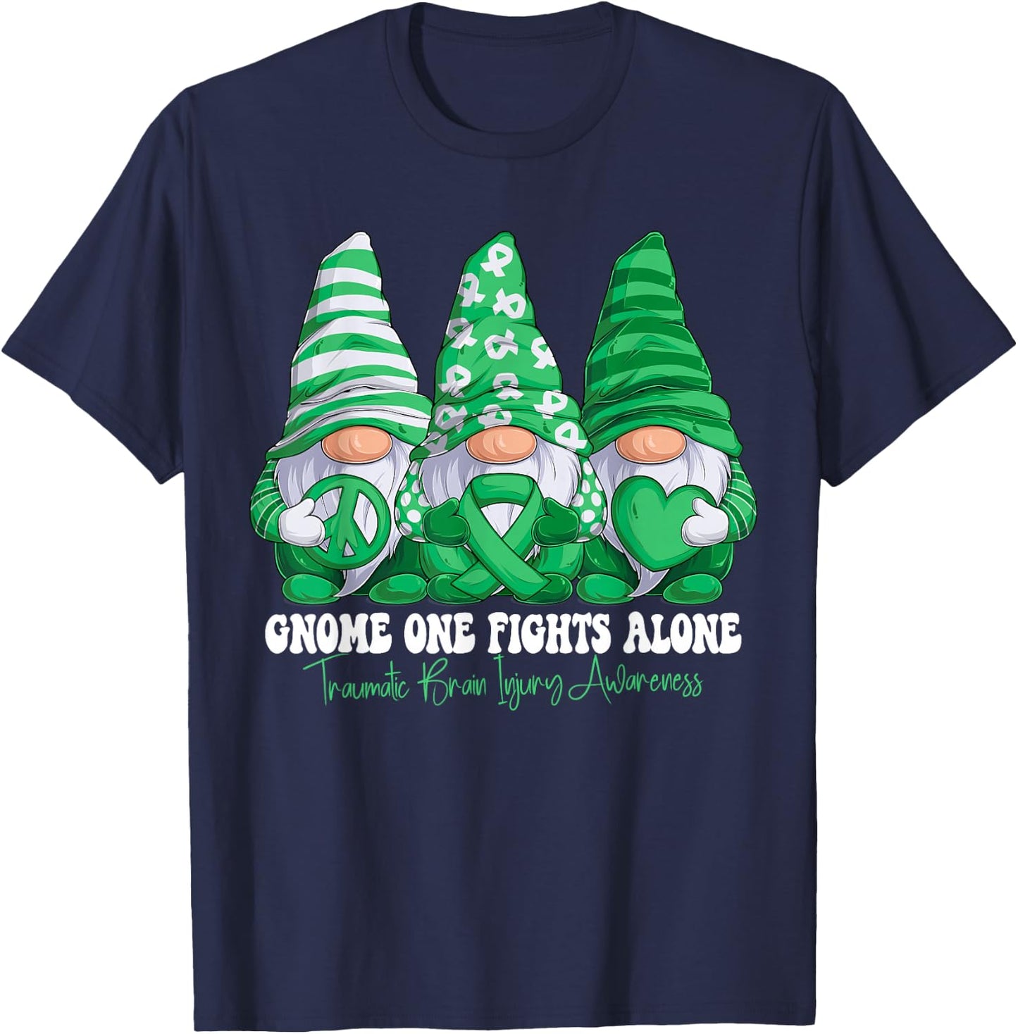 Traumatic Brain Injury Awareness Month Green Ribbon Gnomies T-Shirt - T-Shirt | Navy