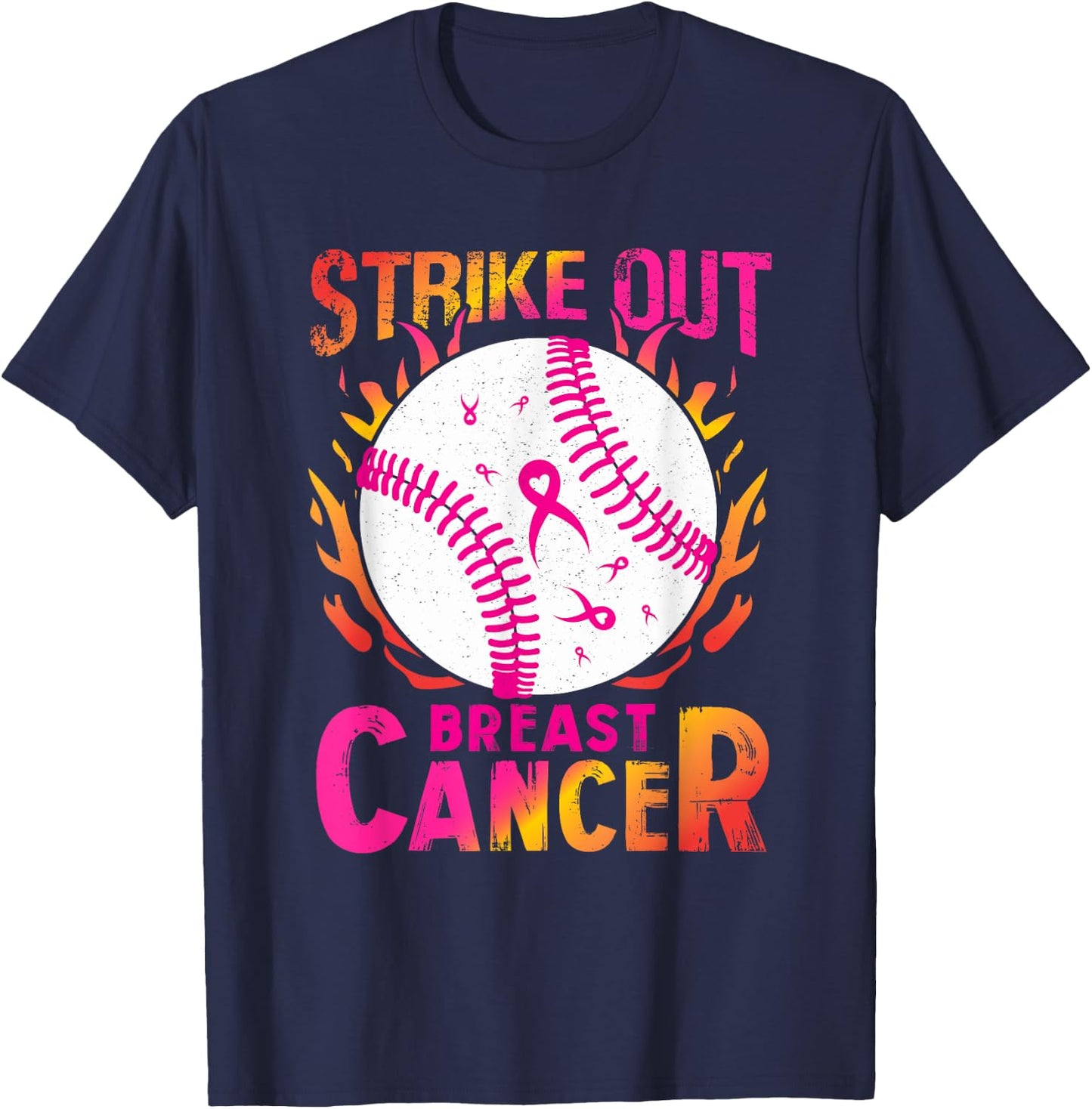 Strike Out Breast Cancer - Baseball Pink Ribbon Awareness T-Shirt - T-Shirt | Navy