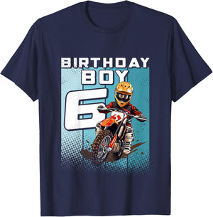 Kids Bday 6 Dirt Bike Birthday Boy 6 Motocross MX 6th Birthday T-Shirt - T-Shirt | Navy