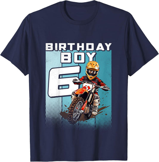 Kids Bday 6 Dirt Bike Birthday Boy 6 Motocross MX 6th Birthday T-Shirt - T-Shirt | Navy