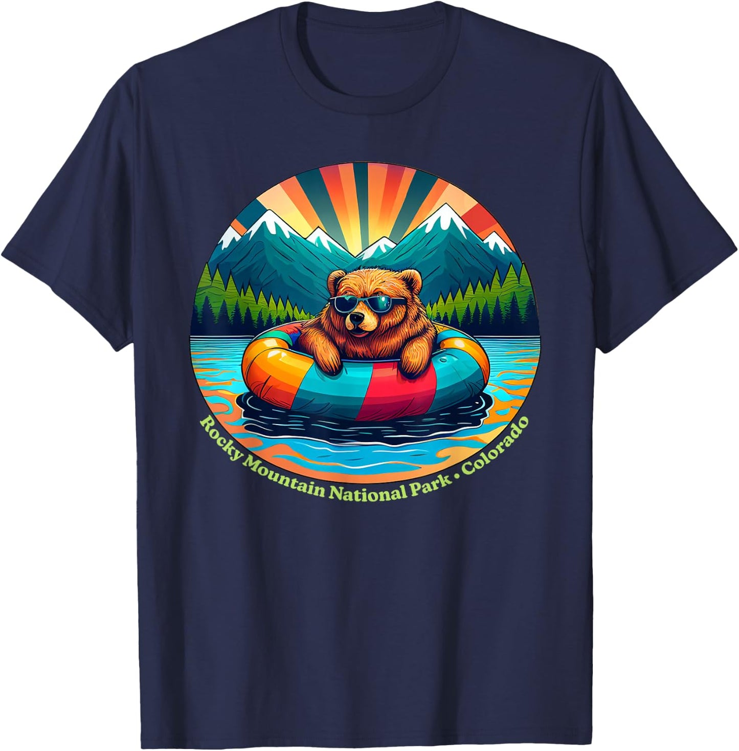 Rocky Mountain National Park Bear with Sunglasses Souvenir T-Shirt - T-Shirt | Navy