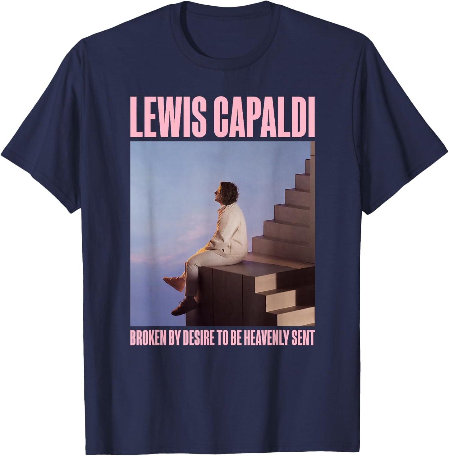 Lewis Capaldi – Album Photo On Heather Blue T-Shirt - T-Shirt | Navy