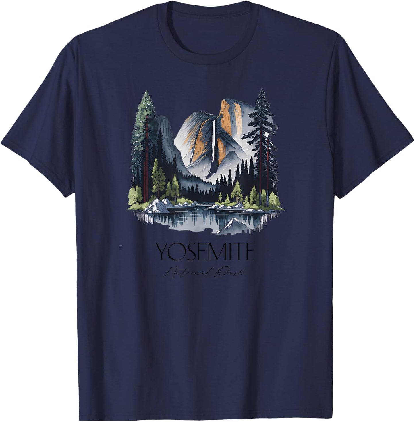 Cool Yosemite National Park Hiking Watercolor Graphic T-Shirt - T-Shirt | Navy