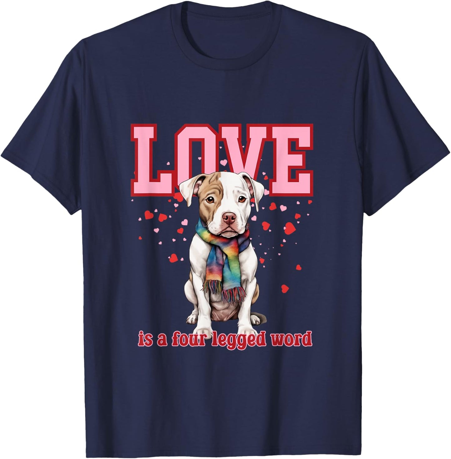 Pitbull Love is a Four Legged Word Pride Valentine T-Shirt - T-Shirt | Navy