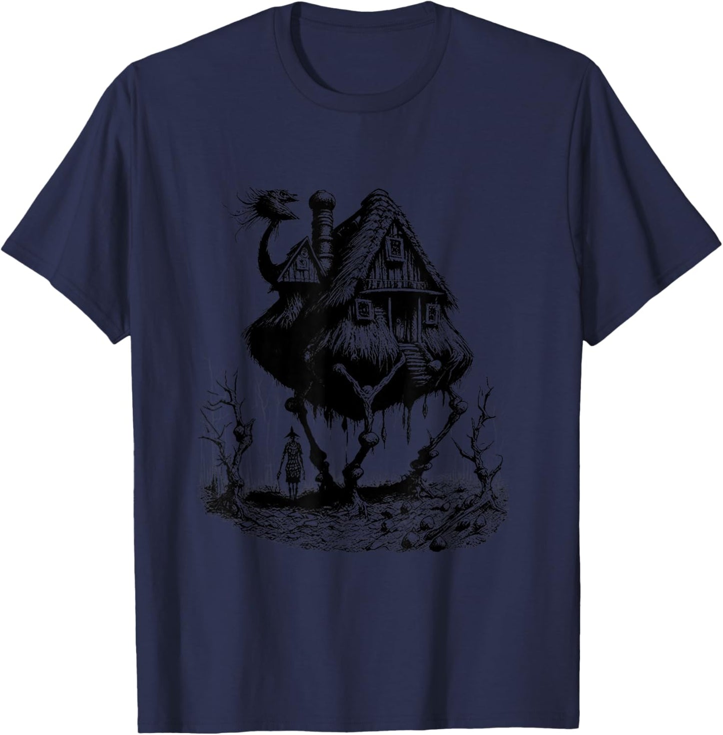 Walking House on Chicken Legs Slavic folklore Baba Yaga Art T-Shirt - T-Shirt | Navy