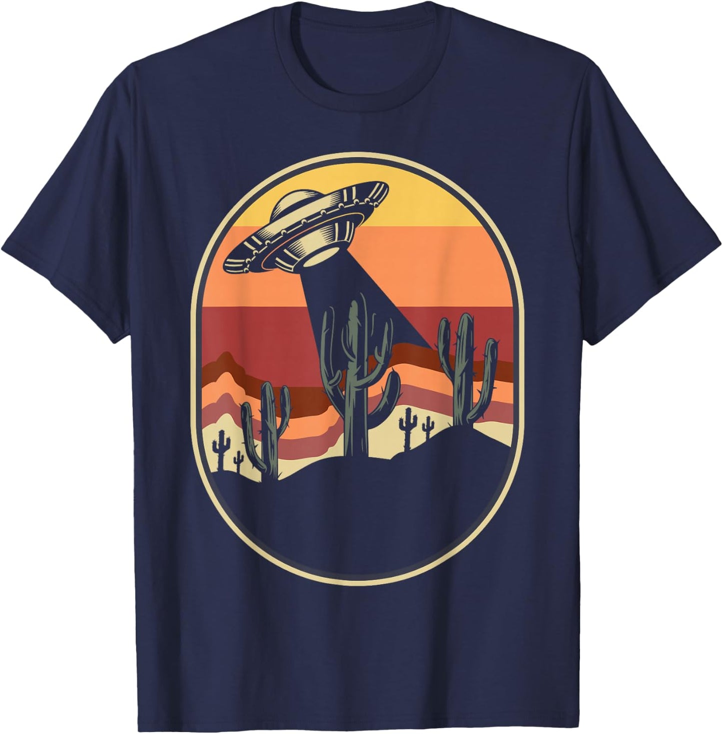 Ufo Alien Sunset Vintage Retro T-Shirt - T-Shirt | Navy