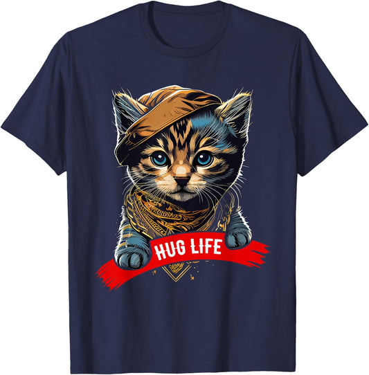 Hug Life Shirt Cat for Animal Shelters Cute Feline T-Shirt - T-Shirt | Navy