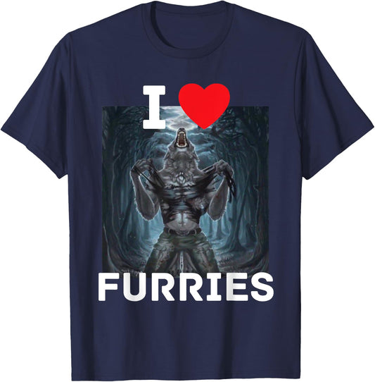 I Heart Furries Funny Cringe Alpha Werewolf Wolf Meme T-Shirt - T-Shirt | Navy