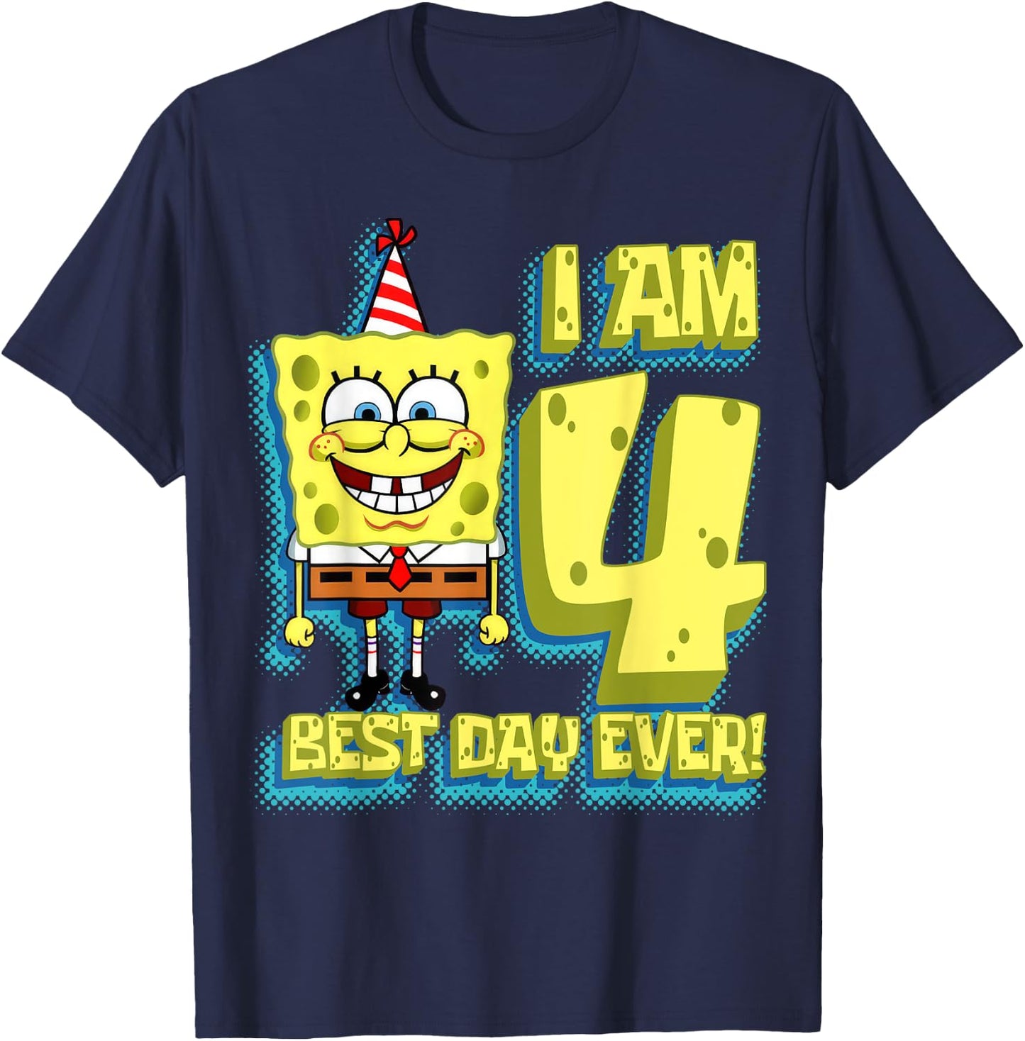 Mademark x SpongeBob SquarePants - SpongeBob SquarePants Birthday I am 4 Best Day Ever T-Shirt - T-Shirt | Navy
