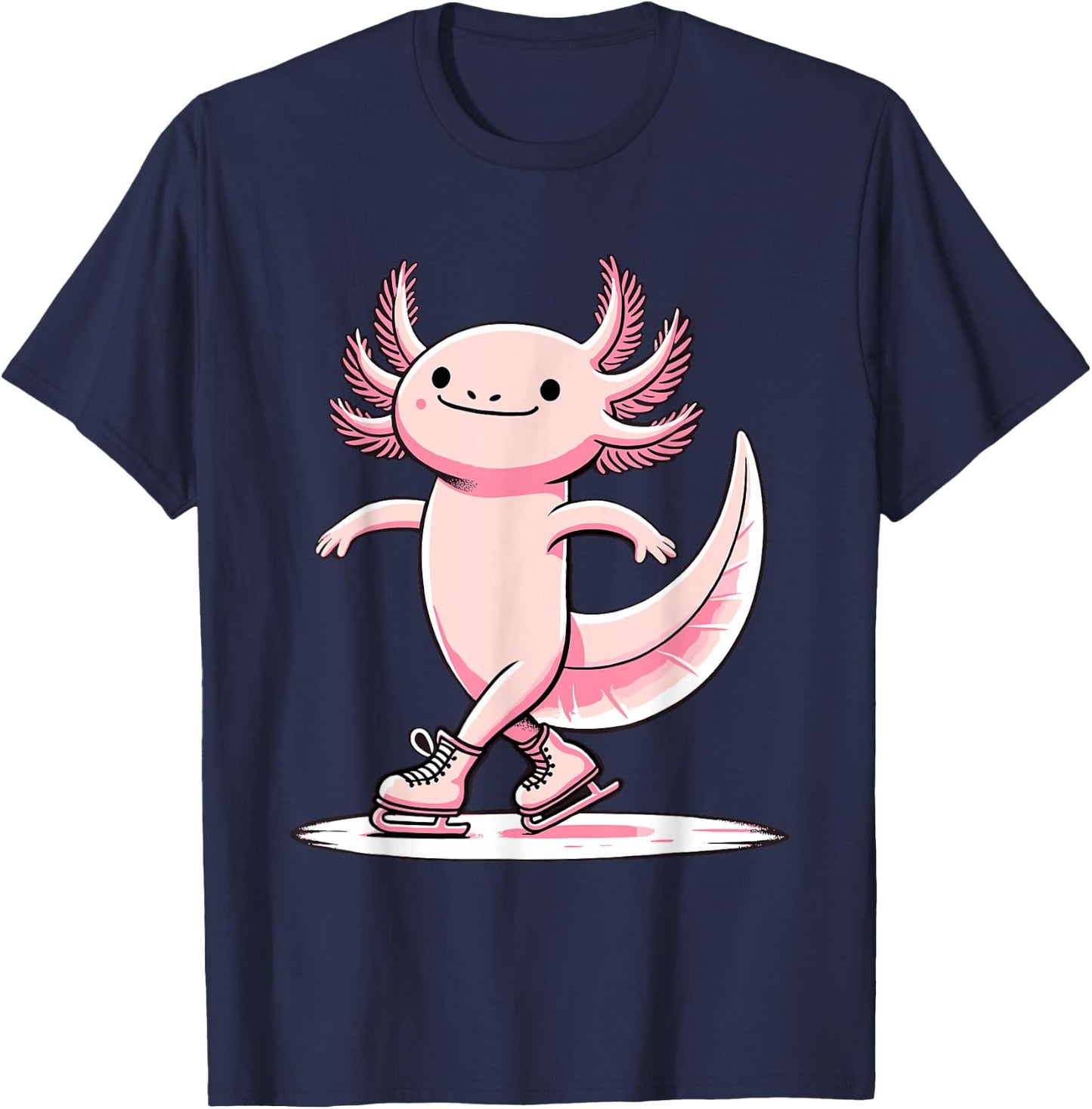 Cute Axolotl Ice Skating Skater Figure Skating For Girls T-Shirt - T-Shirt | Navy