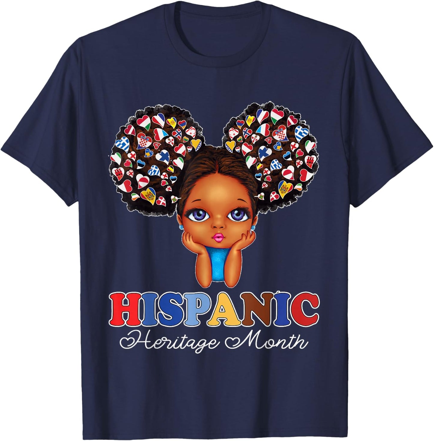 National Hispanic Heritage Month Messy bun for Kids Girls T-Shirt - T-Shirt | Navy