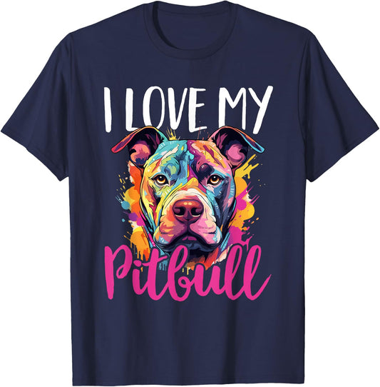 Pitbull Pittie - I Love My Pitbull T-Shirt - T-Shirt | Navy