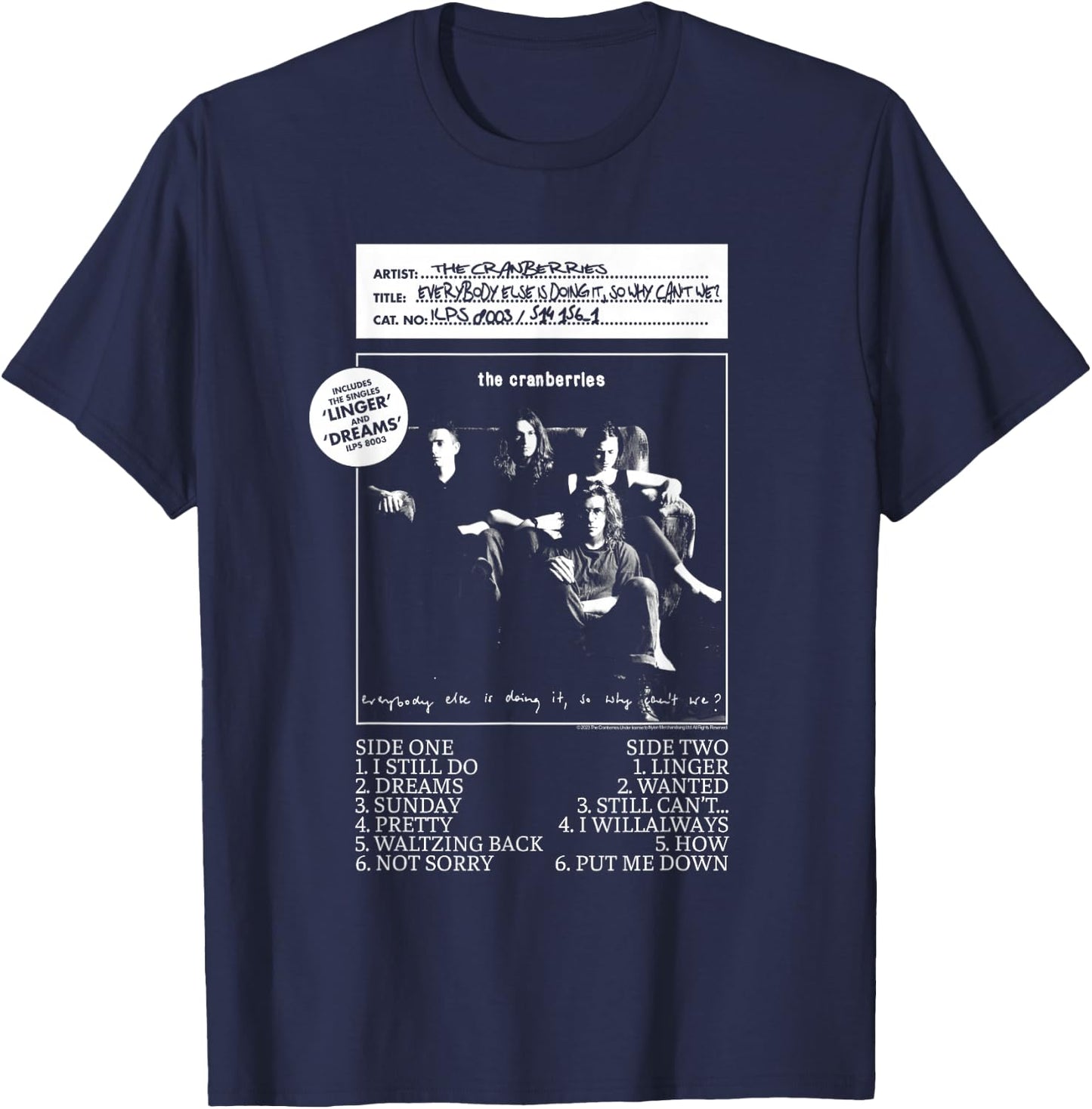 The Cranberries Everybody Else Vinyl - Women's Black Classic Fit Short Sleeve - Size Small T-Shirt - T-Shirt | Navy