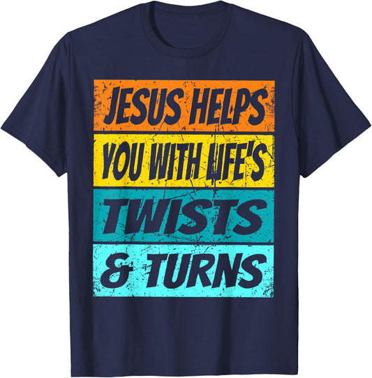 Retro Jesus Helps You With Life's Twists And Turns VBS 2023 T-Shirt - T-Shirt | Navy