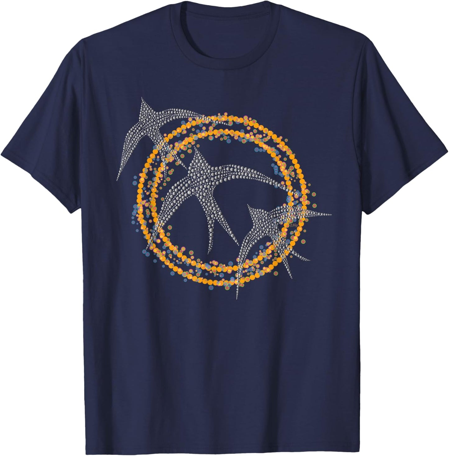 Swallow Bird with Dot Circles Aboriginal Art Inspired Nature T-Shirt - T-Shirt | Navy