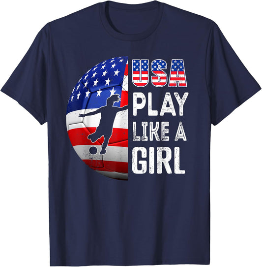 Play Like a Girl Soccer USA United States Women's T-Shirt - T-Shirt | Navy