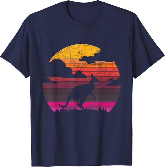 Retro Sunset Kangaroo - Zookeeper 60s Safari Animal Lover T-Shirt - T-Shirt | Navy