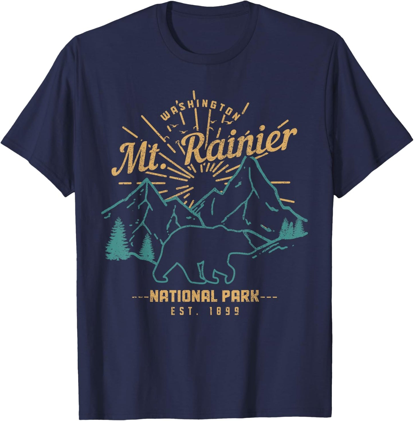 Mt. Rainier Washington Vintage Mountain National Park PNW T-Shirt - T-Shirt | Navy