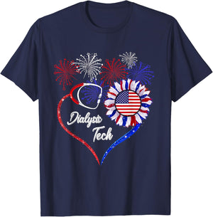 Patriotic Dialysis Tech - American Flag Sunflower Love Men T-Shirt - T-Shirt | Navy
