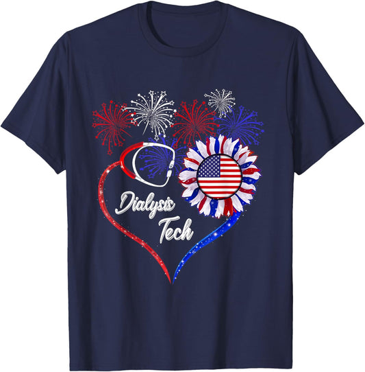 Patriotic Dialysis Tech - American Flag Sunflower Love Men T-Shirt - T-Shirt | Navy