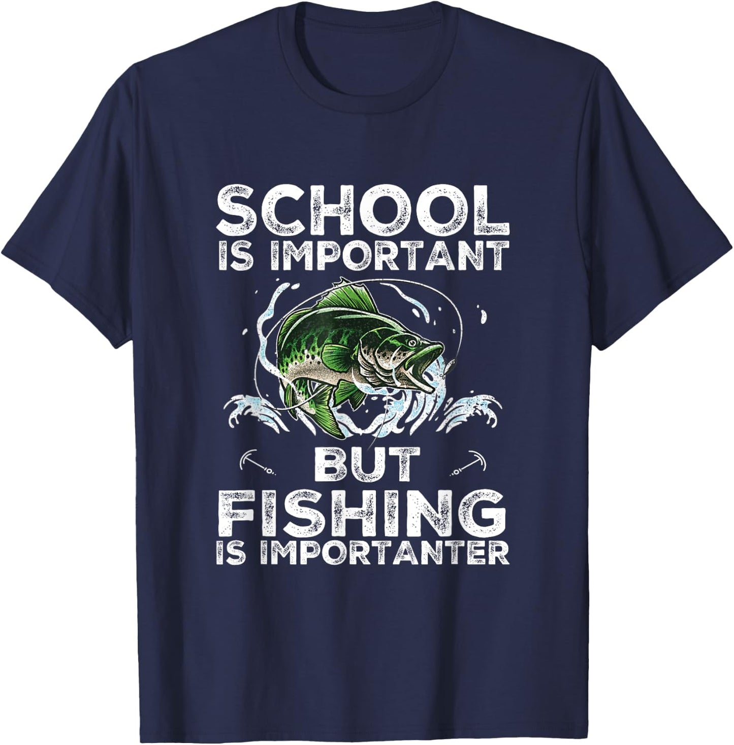 School Is Important But Fishing Is Importanter Funny Fishing T-Shirt - T-Shirt | Navy