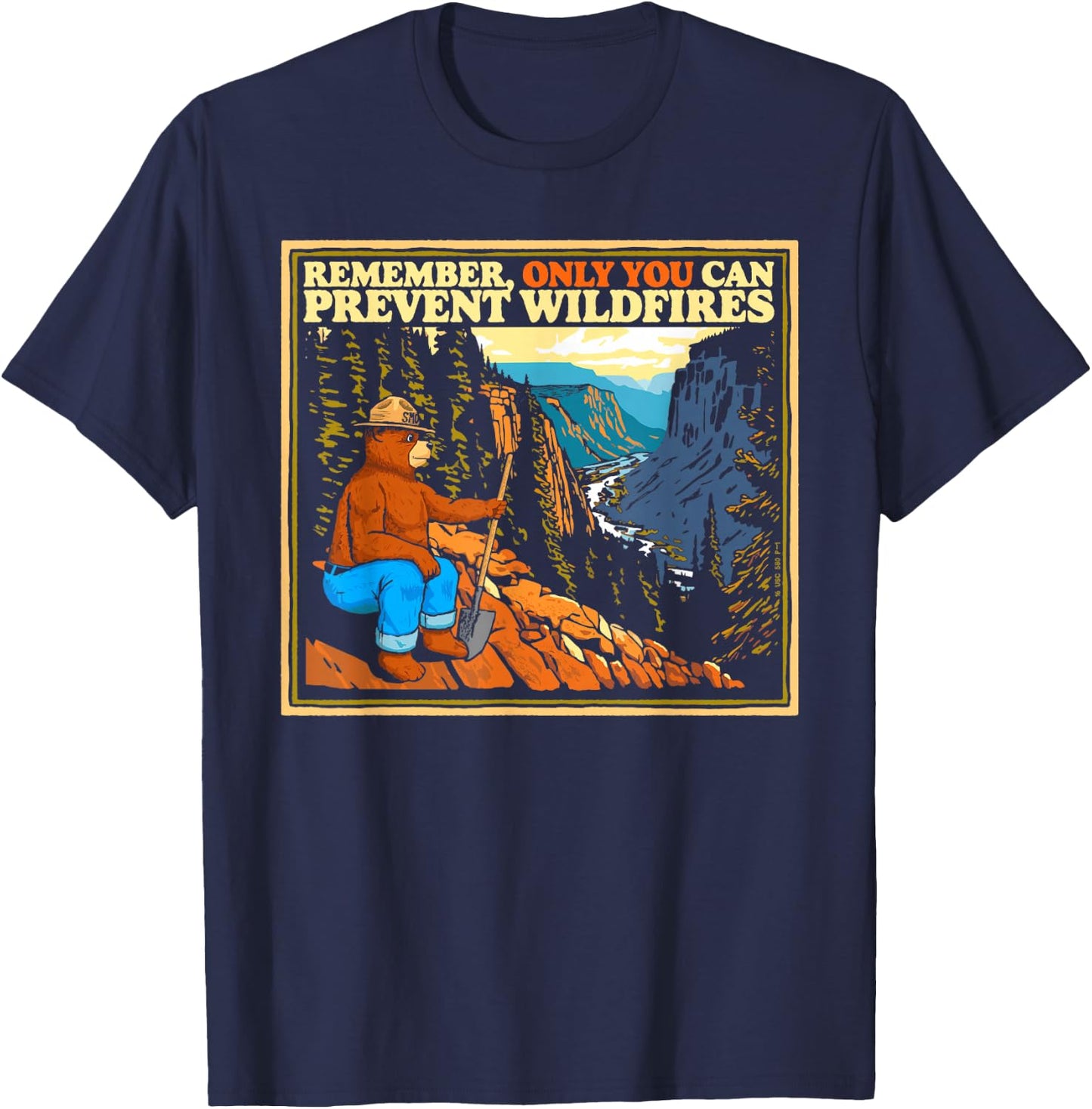 Vintage Style Smokey Bear Only You Retro Hiking T-Shirt - T-Shirt | Navy