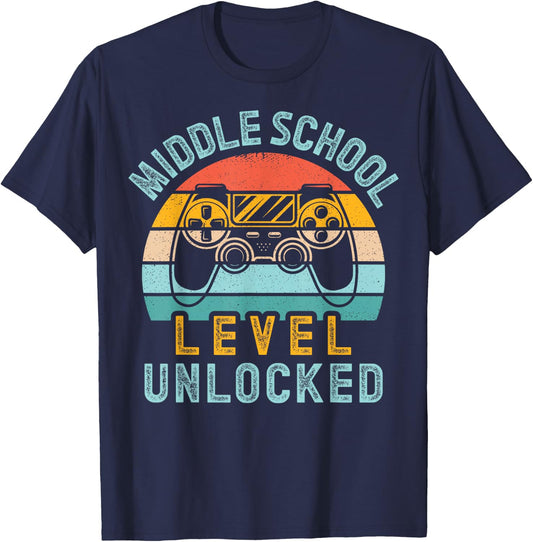 Middle School Level Unlocked Video Game Back to School Boy T-Shirt - T-Shirt | Navy