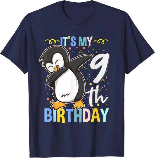 Its My 9th Birthday Dabbing Penguin T-Shirt - T-Shirt | Navy
