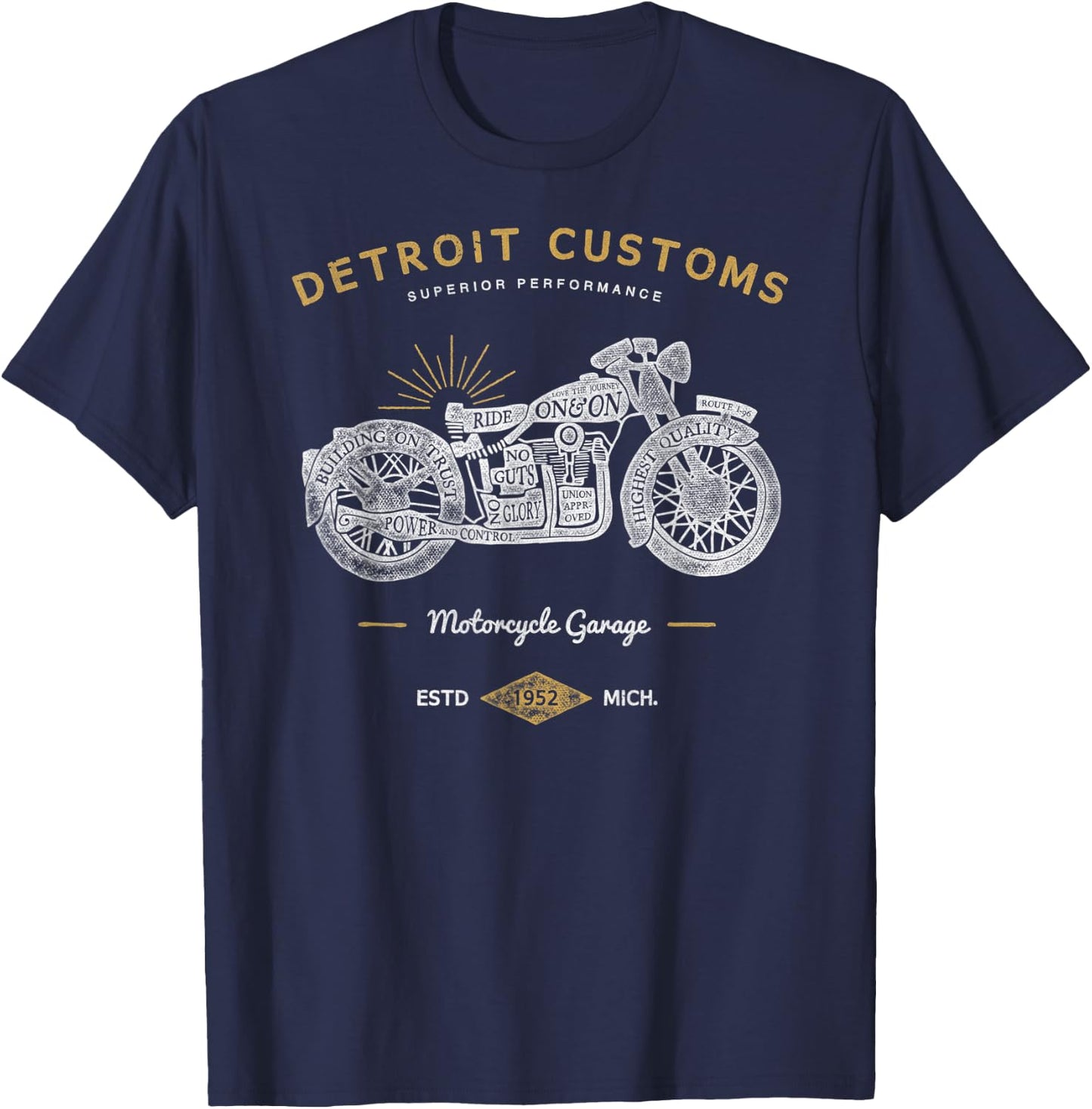 Detroit Custom Motorcycle Garage Biker T-Shirt - T-Shirt | Navy