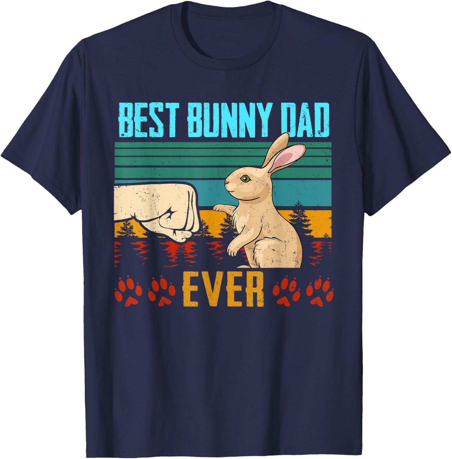 Best Bunny Dad Ever Vintage Eighties Style Retro Distressed T-Shirt - T-Shirt | Navy