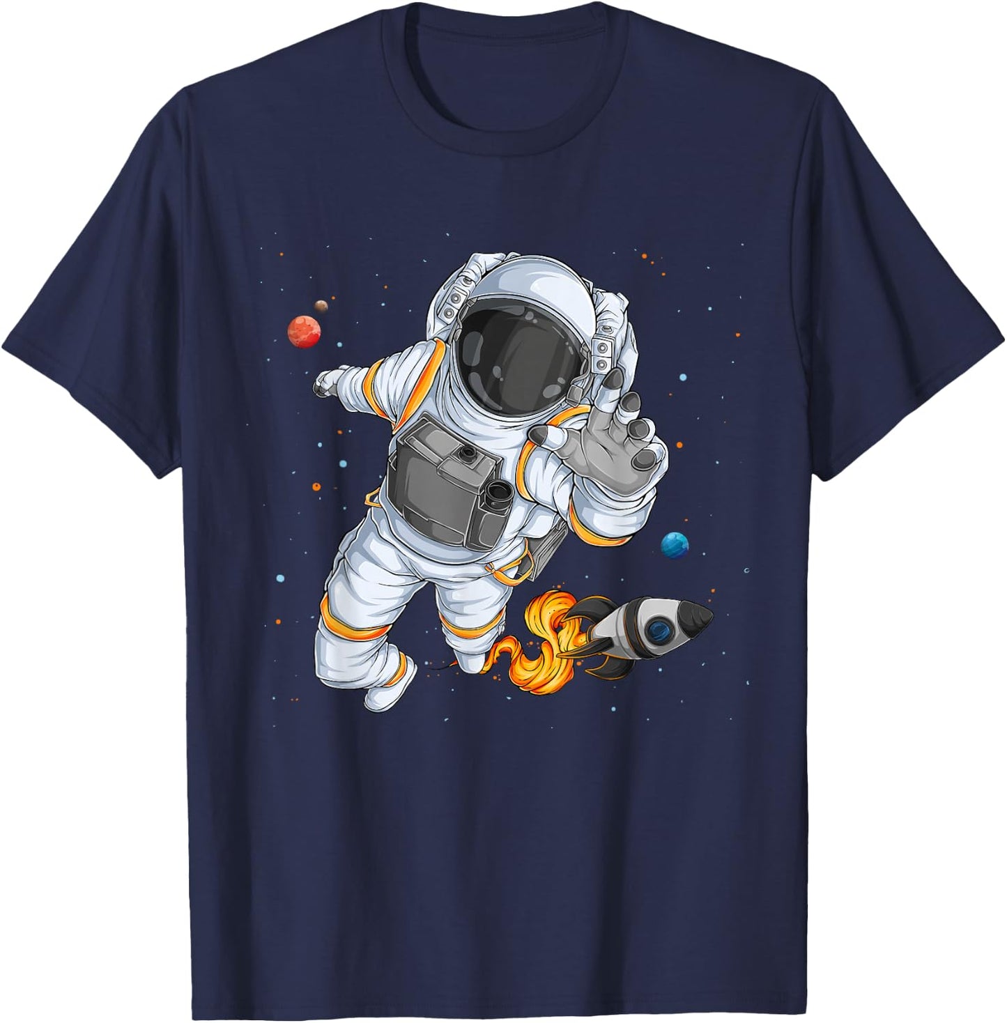 Flying Astronaut With Rocketship Outer Space T-Shirt - T-Shirt | Navy