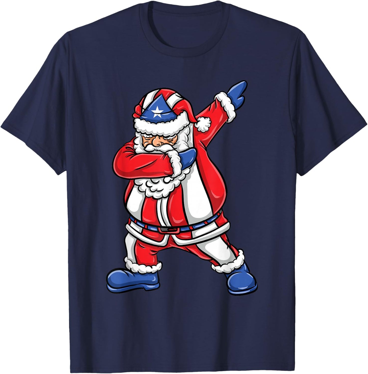 Dabbing Santa Puerto Rican Christmas T-Shirt - T-Shirt | Navy