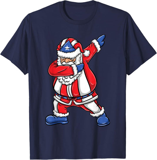 Dabbing Santa Puerto Rican Christmas T-Shirt - T-Shirt | Navy