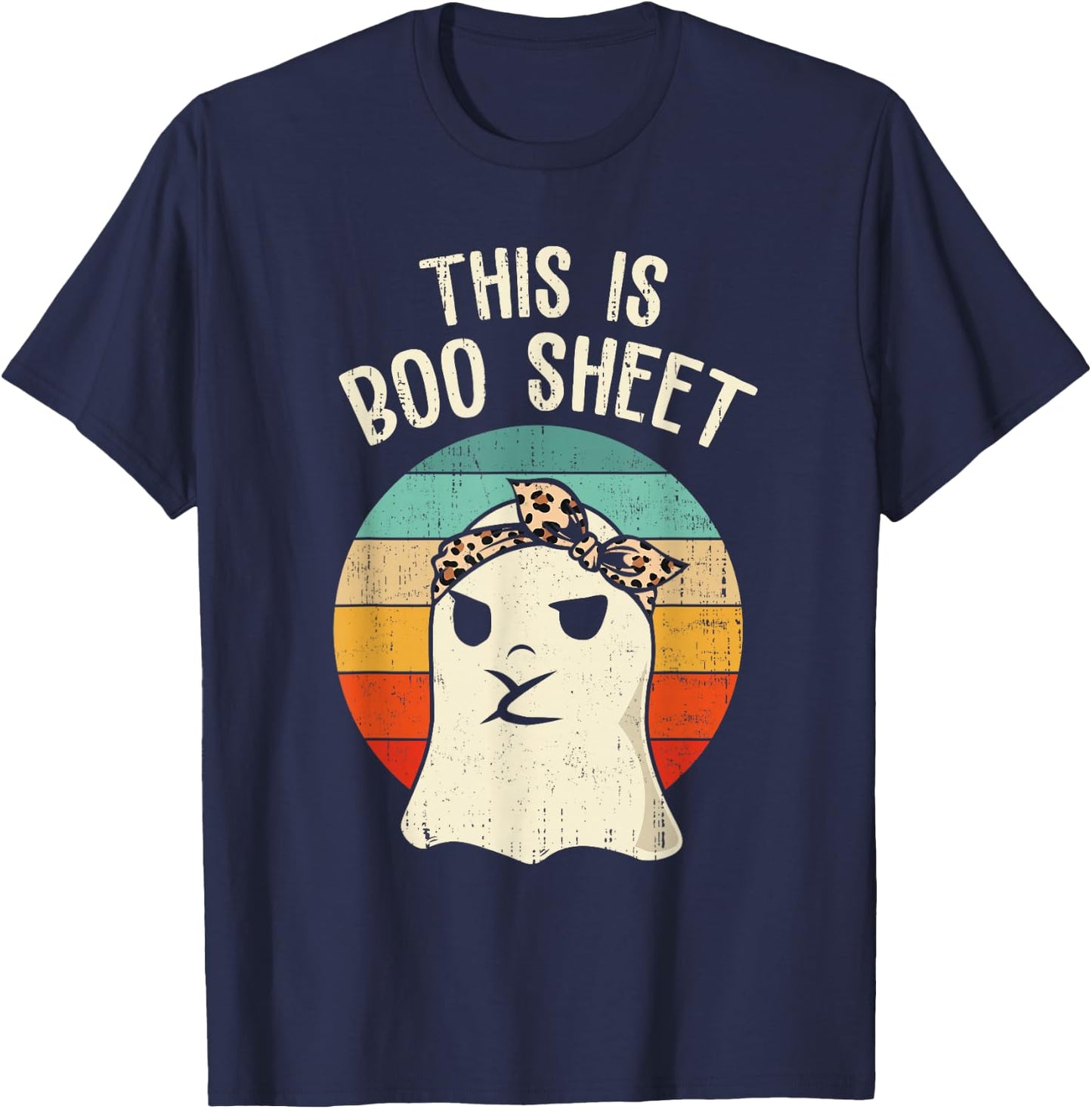 This Is Boo Sheet Ghost Retro Ghost Halloween Leopard Women T-Shirt - T-Shirt | Navy