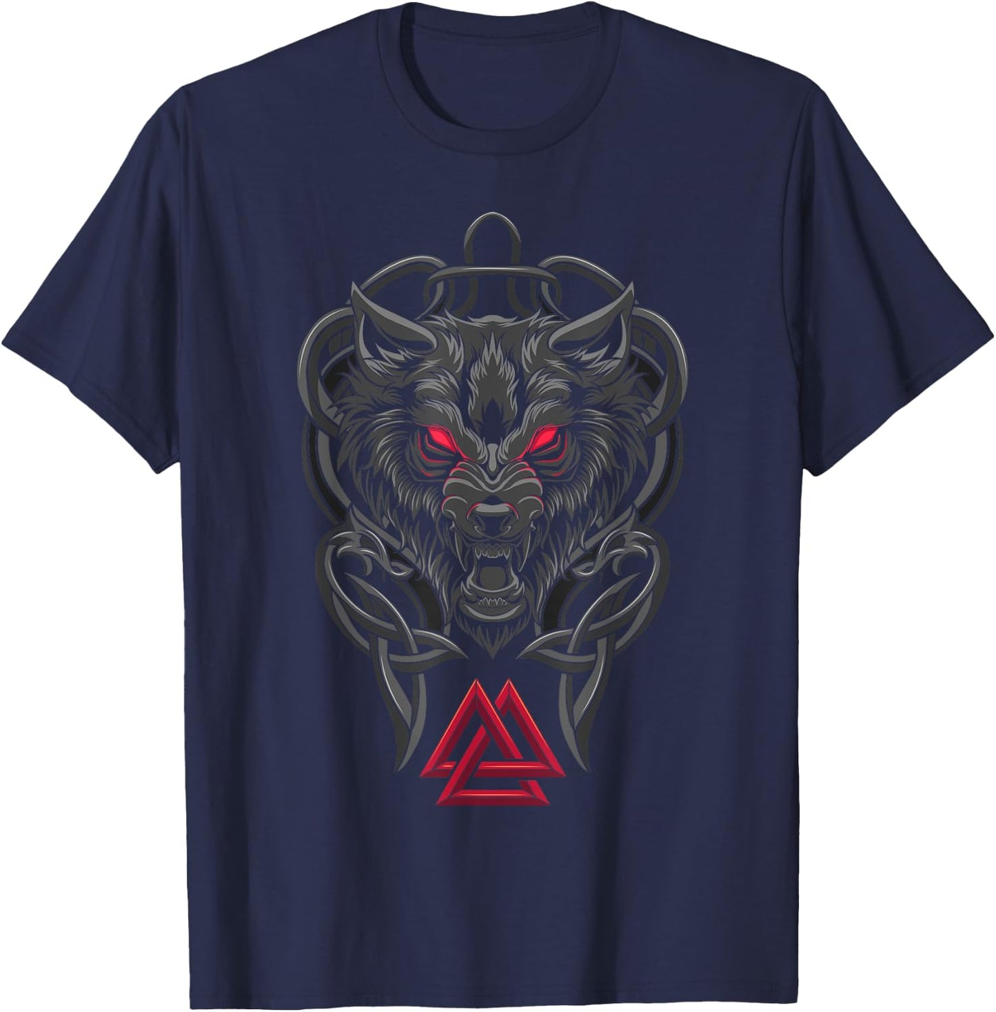 Viking Fenrir - Monstrous Wolf Valknut Norse Mythology T-Shirt - T-Shirt | Navy