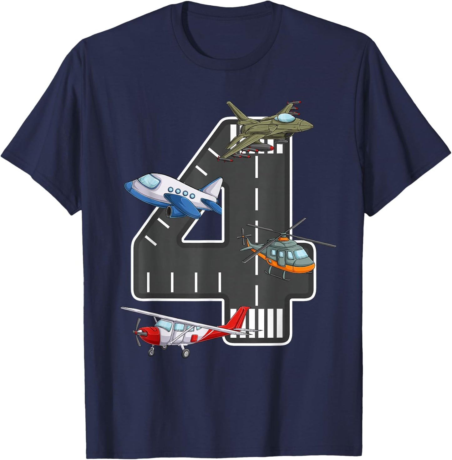 Little Pilot 4th Birthday Party 4 Four Year Old Airplane T-Shirt - T-Shirt | Navy