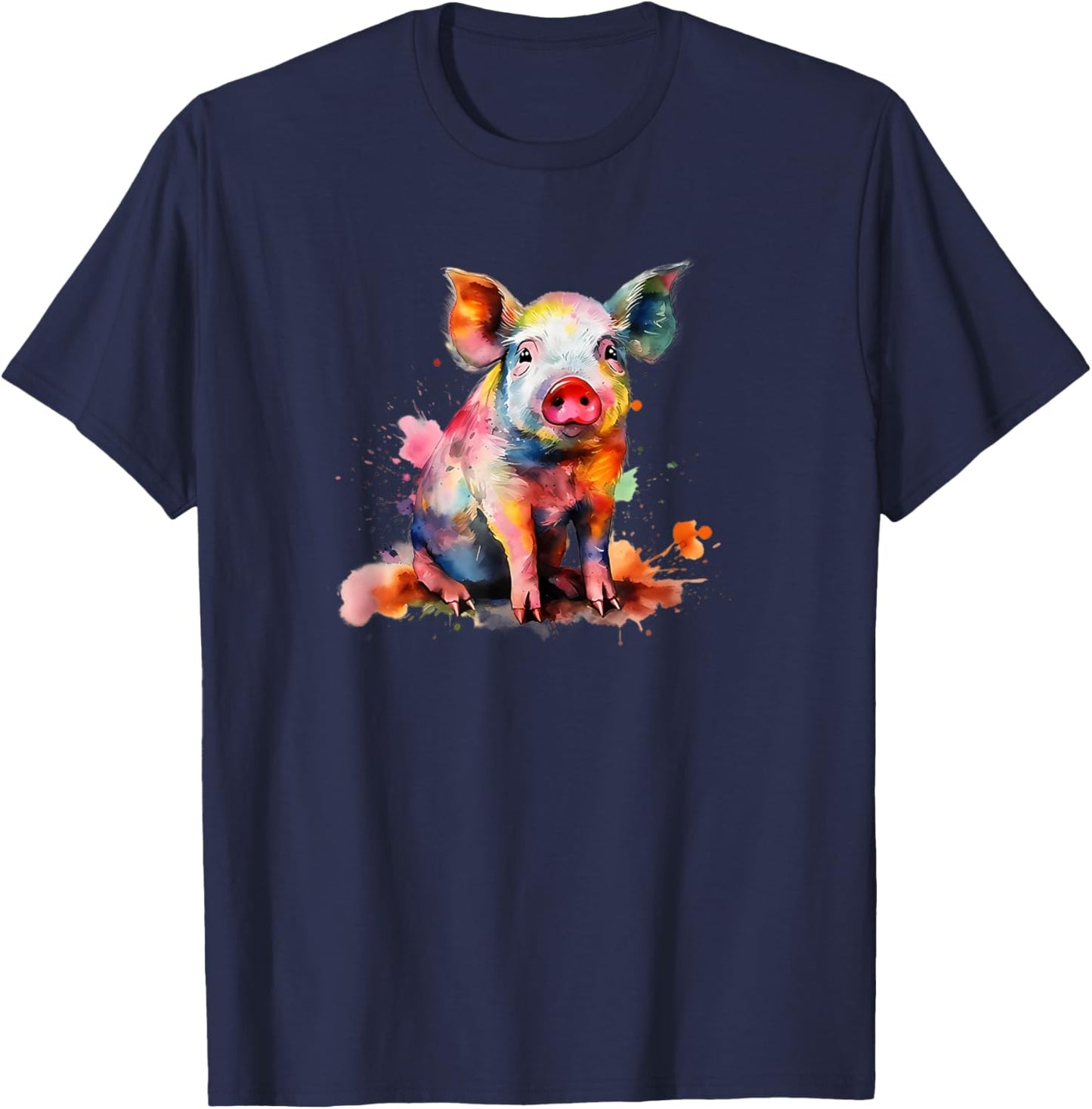 Colorful Paint Splash Cute Show Pig Lover T-Shirt - T-Shirt | Navy