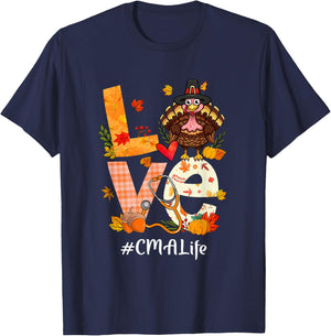 Love CMA Life Funny Turkey Pumpkin Leopard Thanksgiving T-Shirt - T-Shirt | Navy