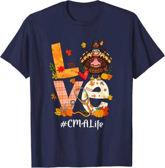 Love CMA Life Funny Turkey Pumpkin Leopard Thanksgiving T-Shirt - T-Shirt | Navy