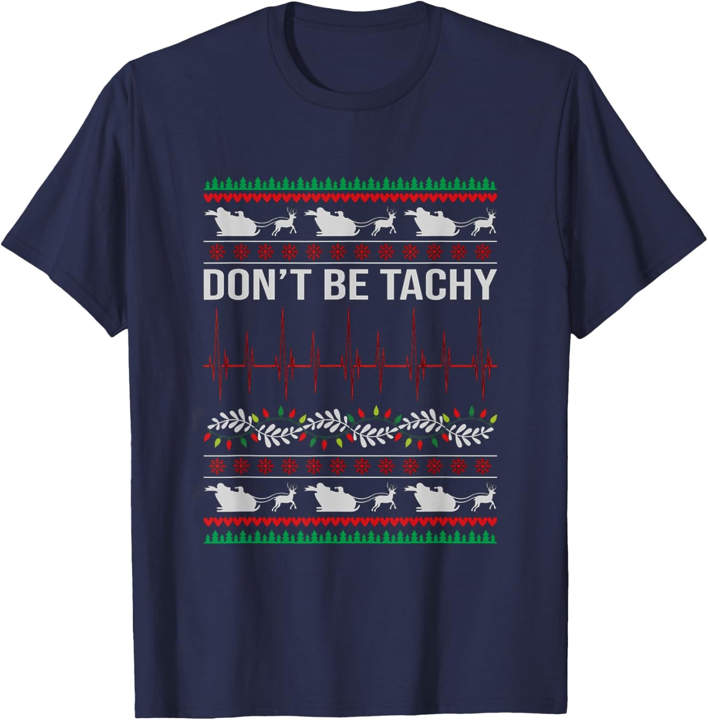 Nurse Tele Tech EKG Ugly Christmas CVICU RN Telemetry Unit T-Shirt - T-Shirt | Navy