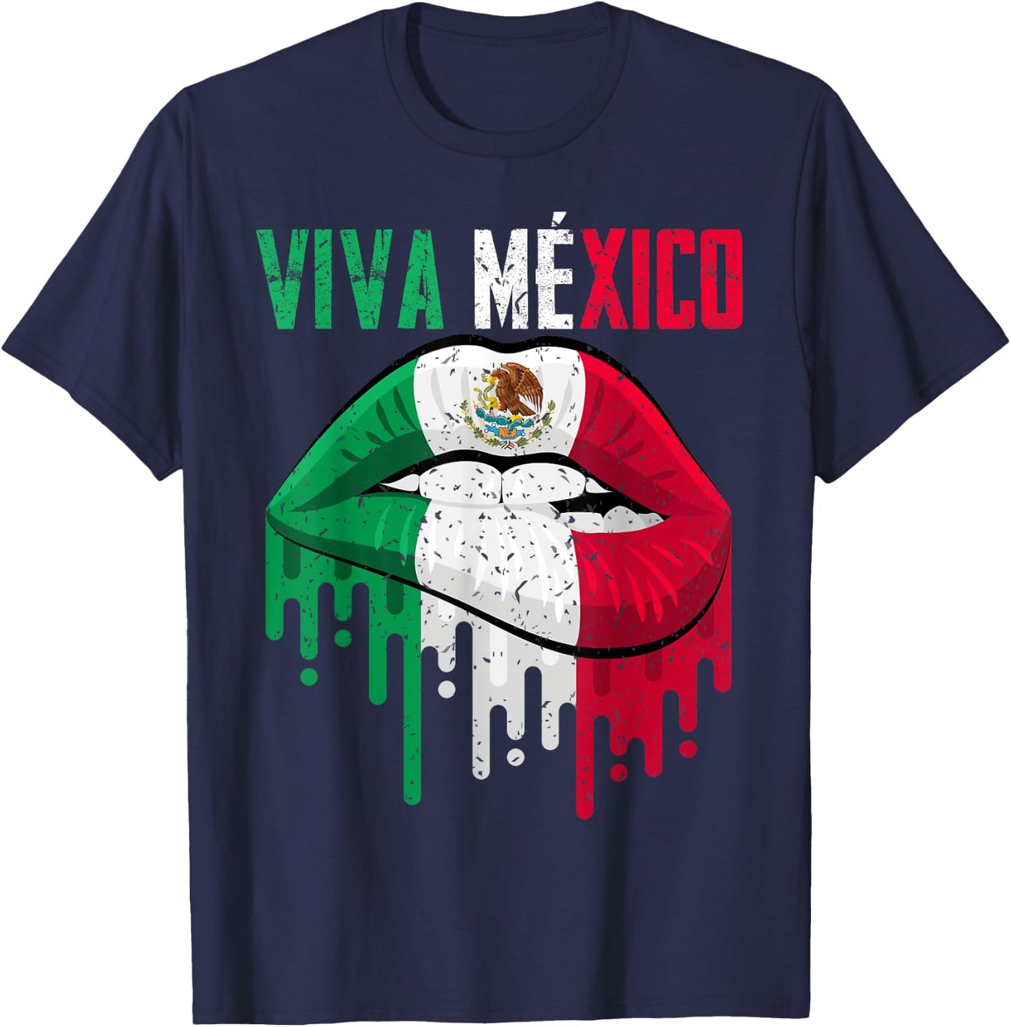 Viva Mexico Shirt Girl Women Kids Mexicana Lips Mexican Flag T-Shirt - T-Shirt | Navy