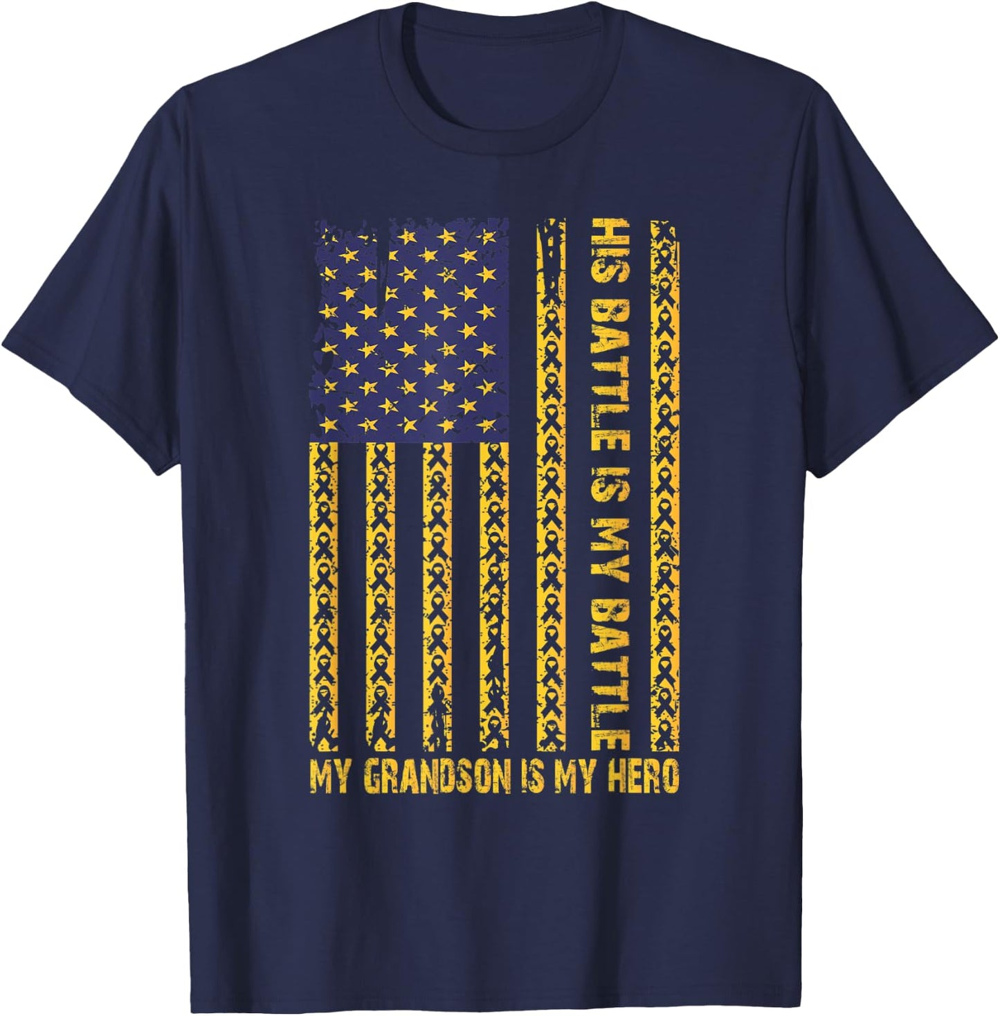 Childhood Cancer Awareness September My Grandson Is My Hero T-Shirt - T-Shirt | Navy