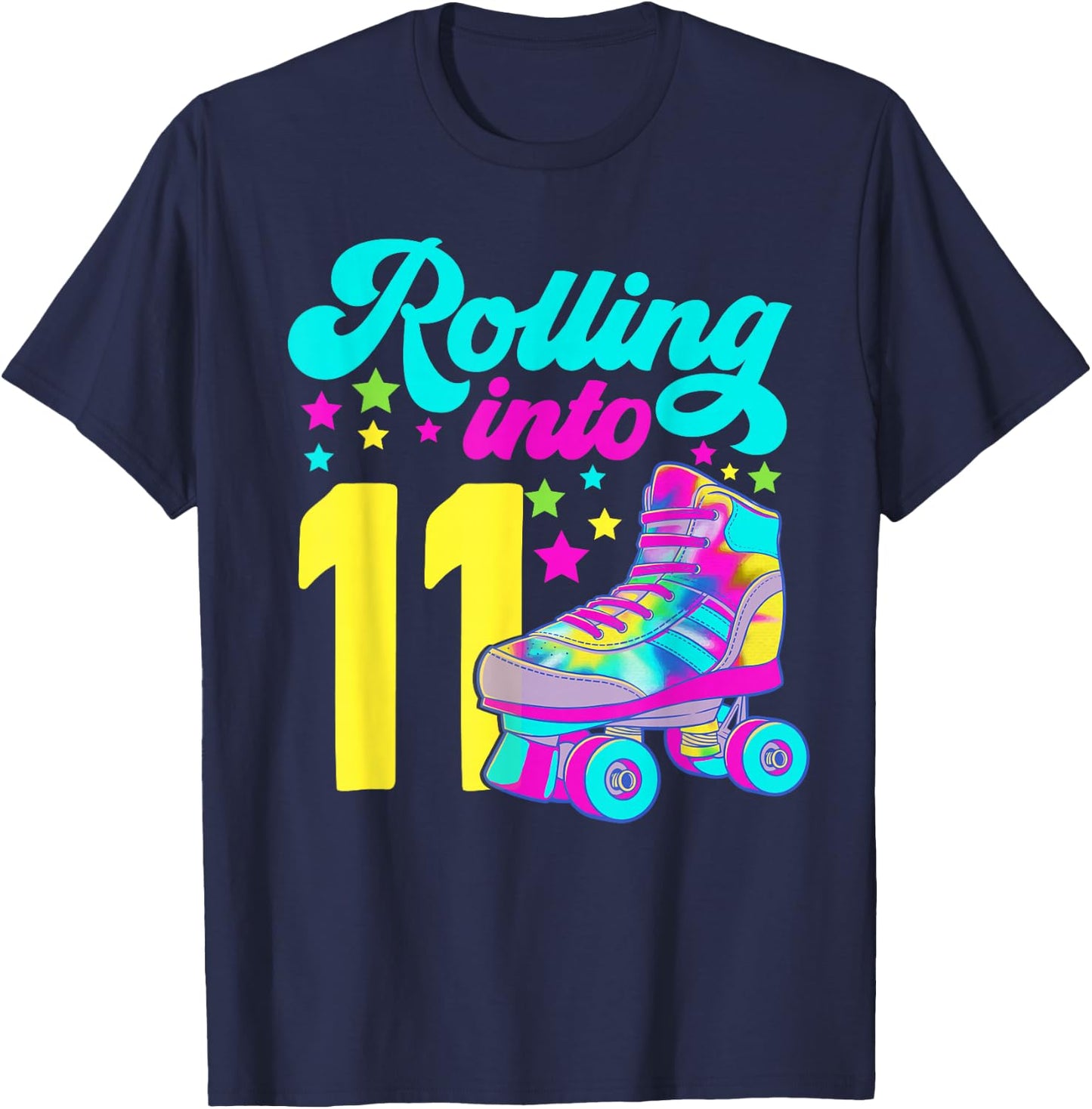 Rolling into 11 Girls 11th Birthday Roller Skates T-Shirt - T-Shirt | Navy