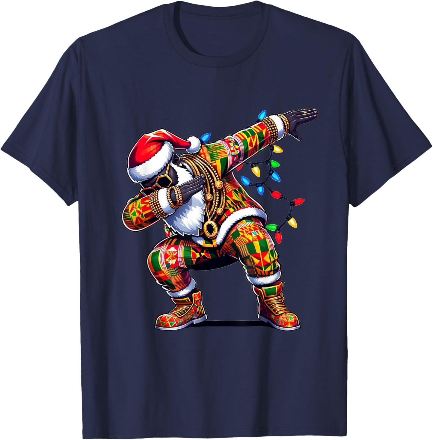 Dabbing Black African American Santa Claus Hip hop Xmas PJS T-Shirt - T-Shirt | Navy