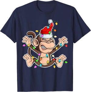 Xmas Monkey Lover - Monkey Wearing Santa Hat Christmas T-Shirt - T-Shirt | Navy