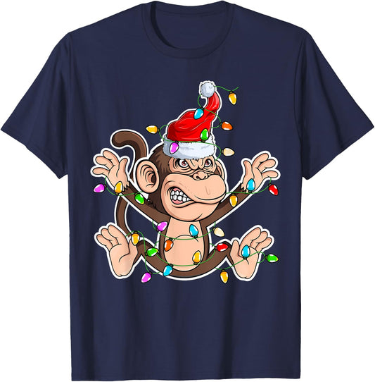 Xmas Monkey Lover - Monkey Wearing Santa Hat Christmas T-Shirt - T-Shirt | Navy