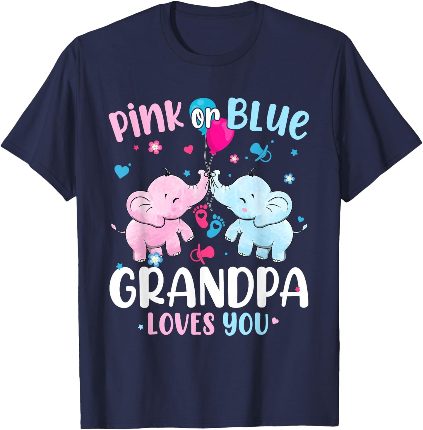 Pink or Blue Grandpa Loves You Gender Reveal Elephant T-Shirt - T-Shirt | Navy