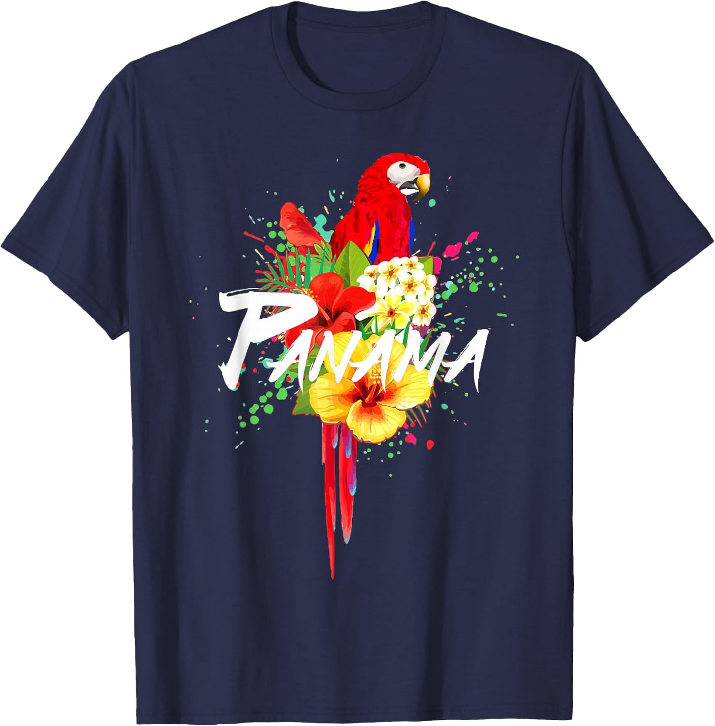 Panama Parrot Tropical Plants Souvenir Vintage T-Shirt - T-Shirt | Navy