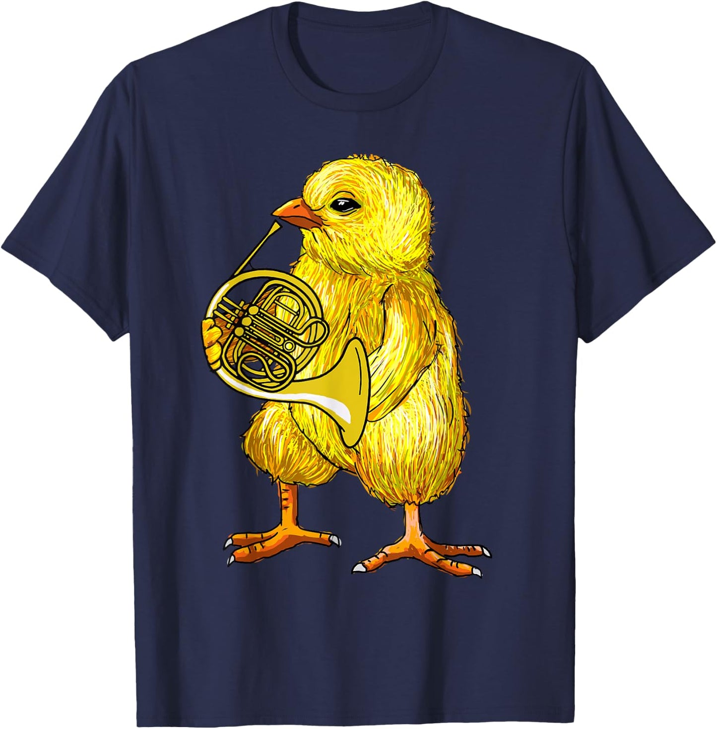 Cute Chicken Playing French Horn - French Horn Musician Gift T-Shirt - T-Shirt | Navy