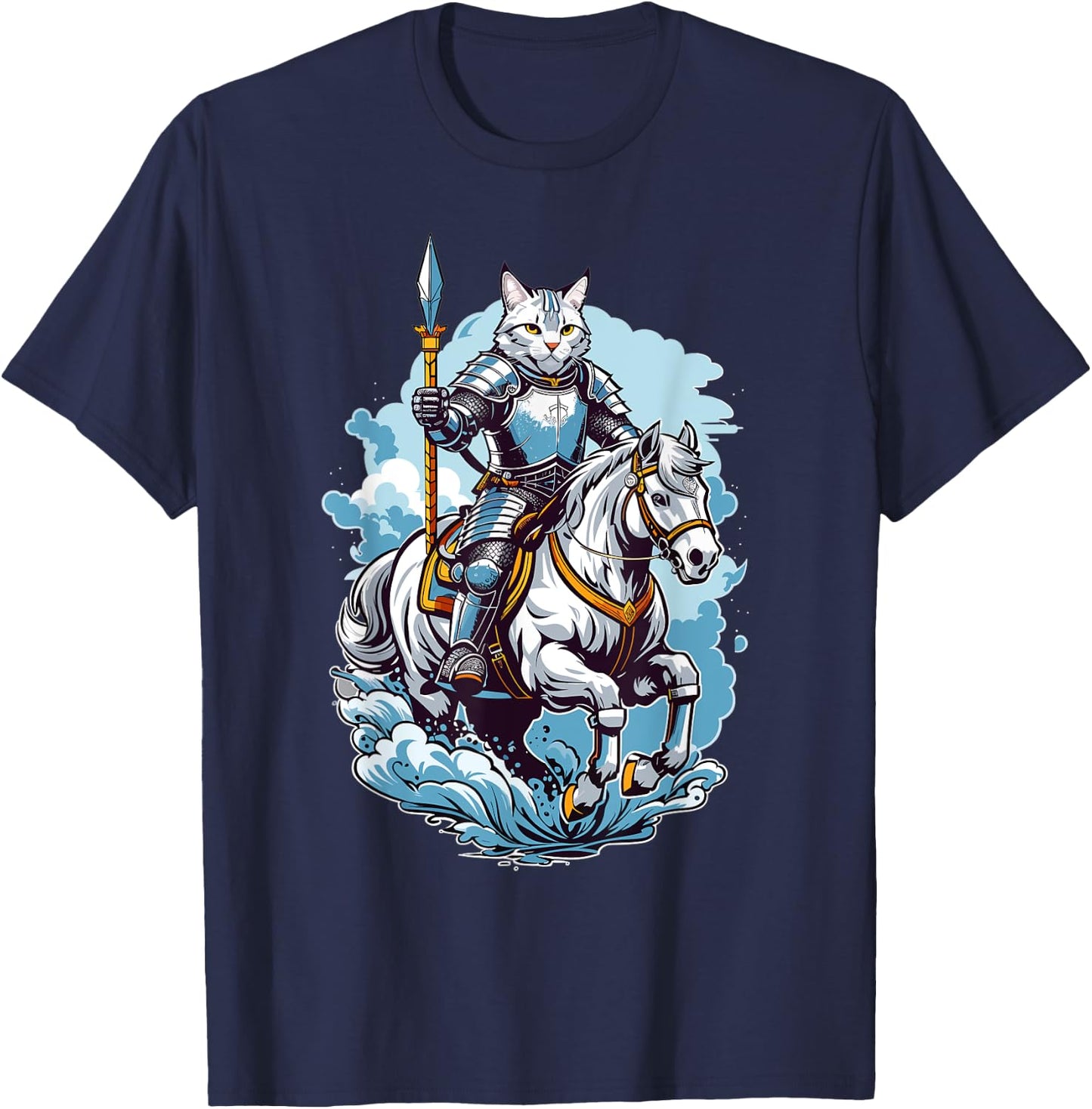 Brave Cat Knight On A Fantasy Horse Women Girls Kids T-Shirt - T-Shirt | Navy